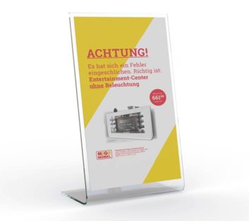 Mockup von einem Aufsteller mit einem Hinweis