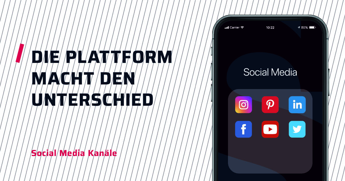 Bild mit einem Mockup von einem iPhone auf dem die Social Media Apps zu sehen sind und er Aufschrift 
