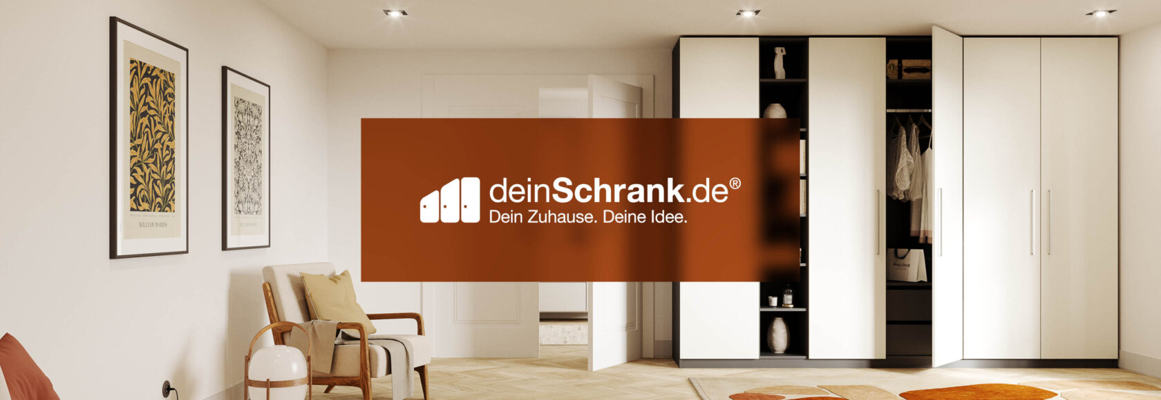 Bild von einem weißen Schrank und dem deinSchrank.de Logo