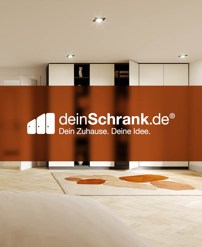 Bild von einem weißen Schrank und dem deinSchrank.de Logo