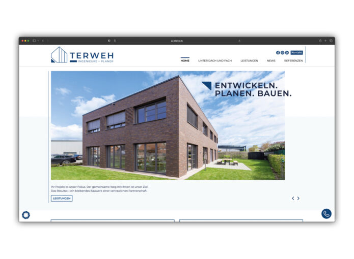 Beispiel einer von schirmers erstellten Website für ein Ingenieurbüro. Modernes und individuelles Webdesign im Corporate Design des Kunden.
