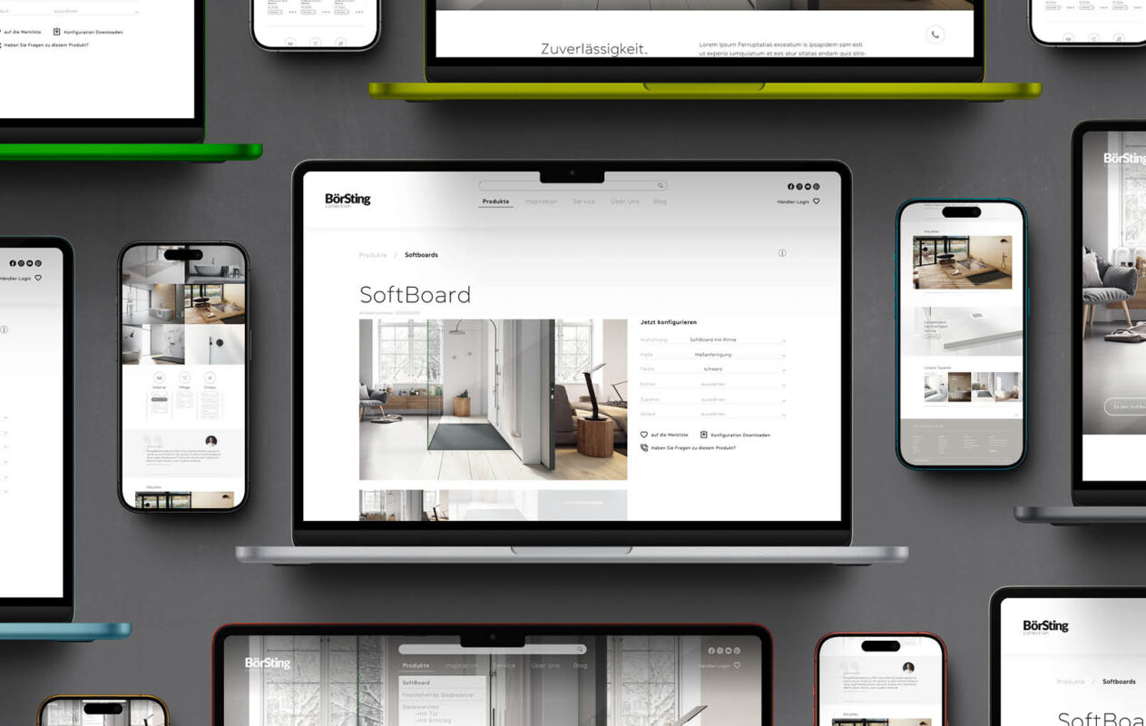 Zu sehen sind Macs und iPhones, die die neue Website von Börsting zeigen.