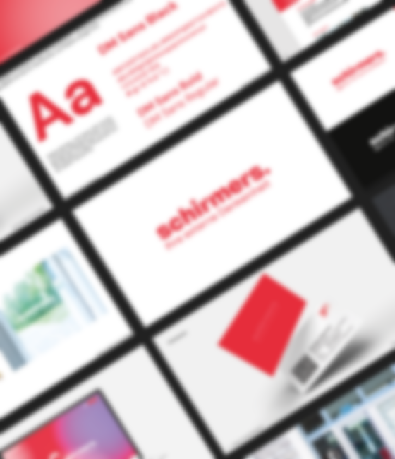 Übersicht modernes Designs von schirmers – Markenentwicklung, Corporate Design und visuelle Kommunikation.