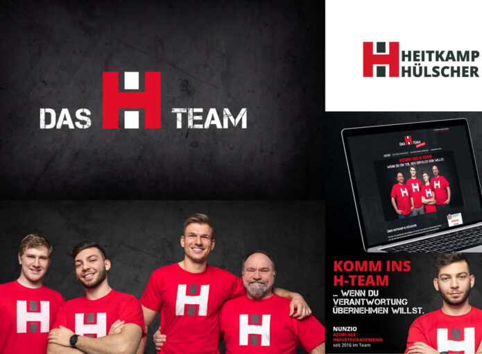 Employer Branding Kampagne mit Teamfotos und Website für Heitkamp Hülscher zeigt Recruiting und starke Markenidentität