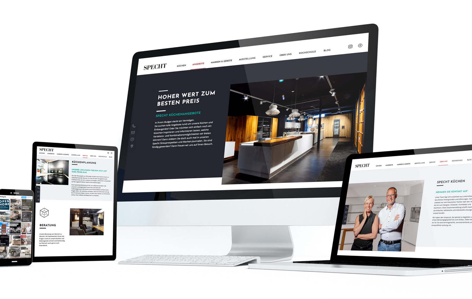 Website von Specht auf unterschiedlichen Medien dargestellt