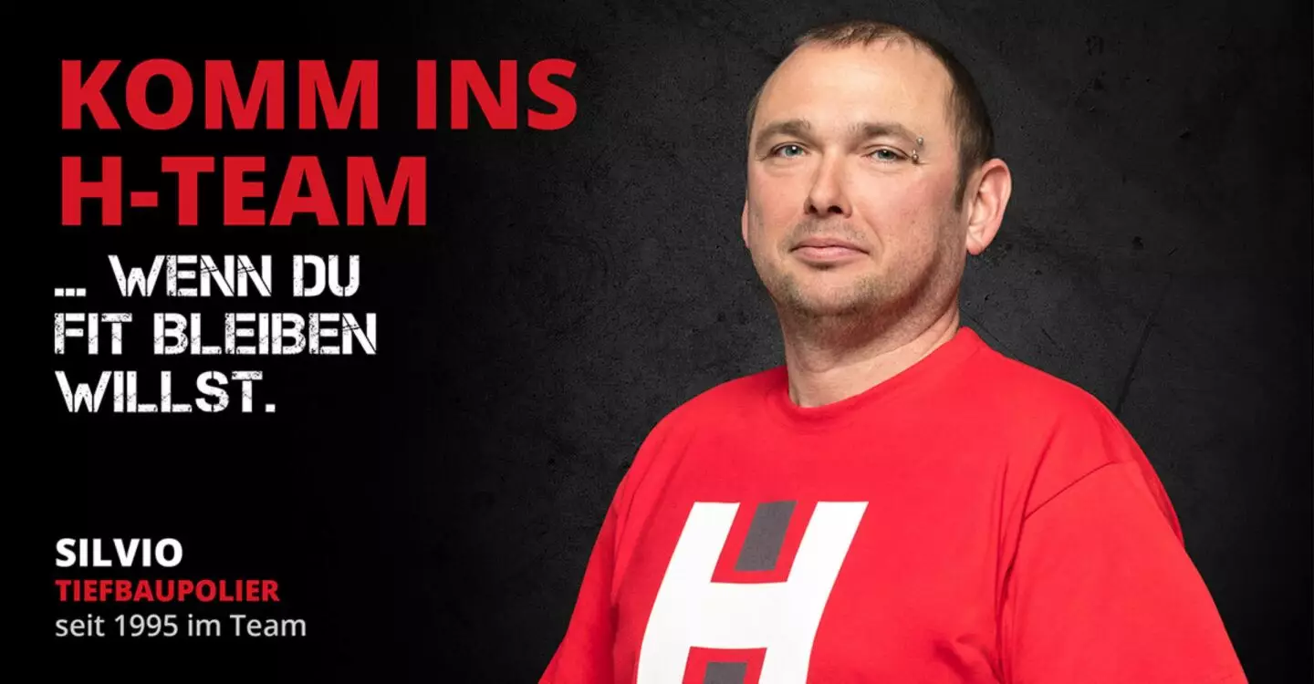 Bild von der Personalkampagne mit der Aufschrift "Komm ins H-Team ... wenn du fit bleiben willst"